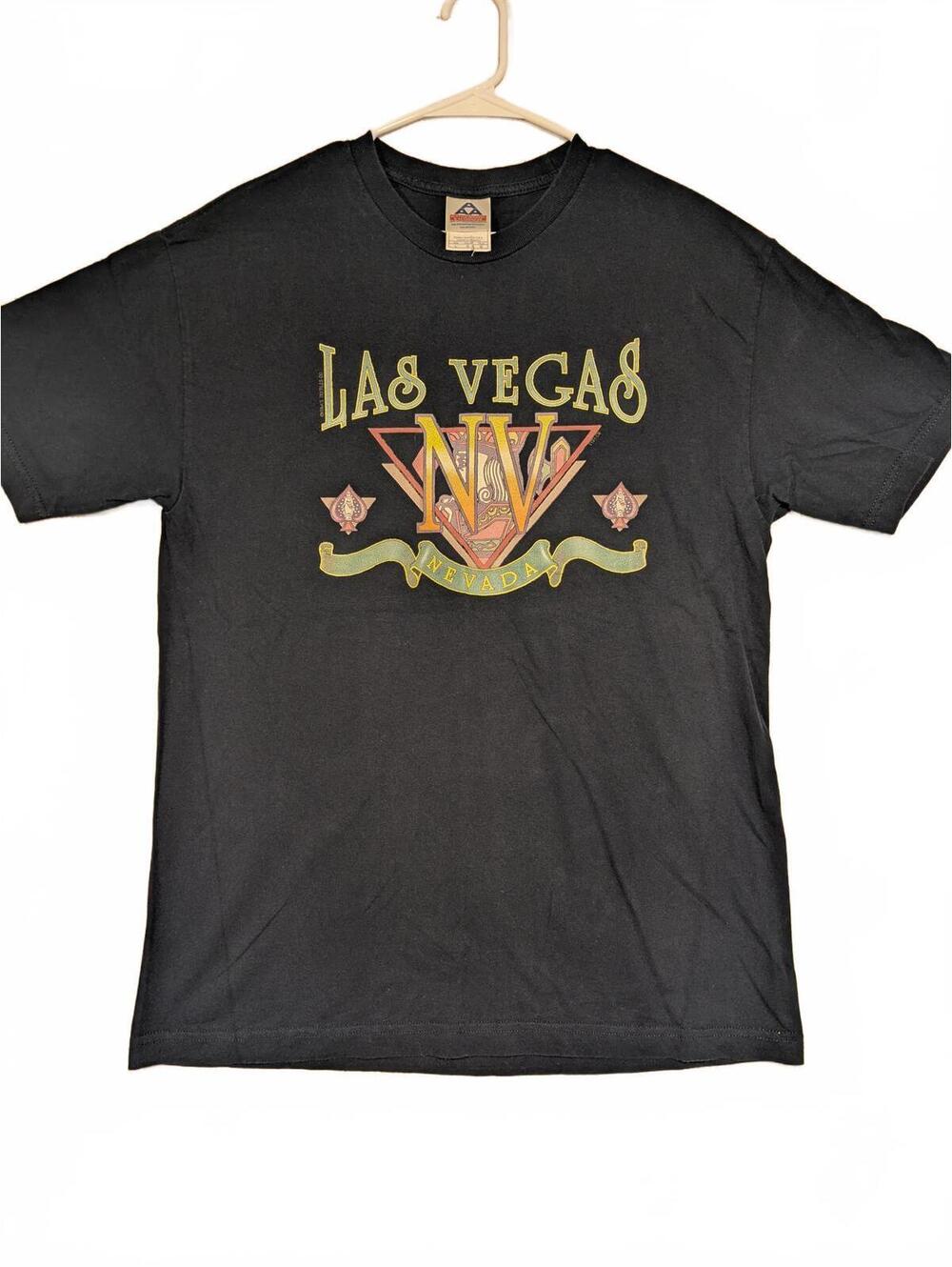 Las Vegas Neon Sign Graphic T-Shirt Black Short Sleeve Size Large Mens